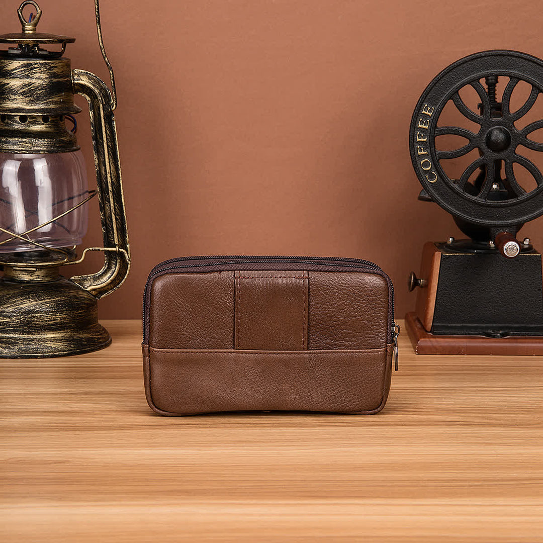 Sac ceinture en cuir à fermeture éclair horizontale simple et décontractée avec porte-cartes