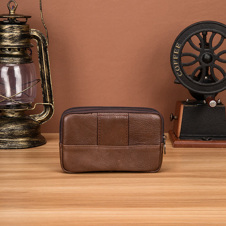 Sac ceinture en cuir à fermeture éclair horizontale simple et décontractée avec porte-cartes