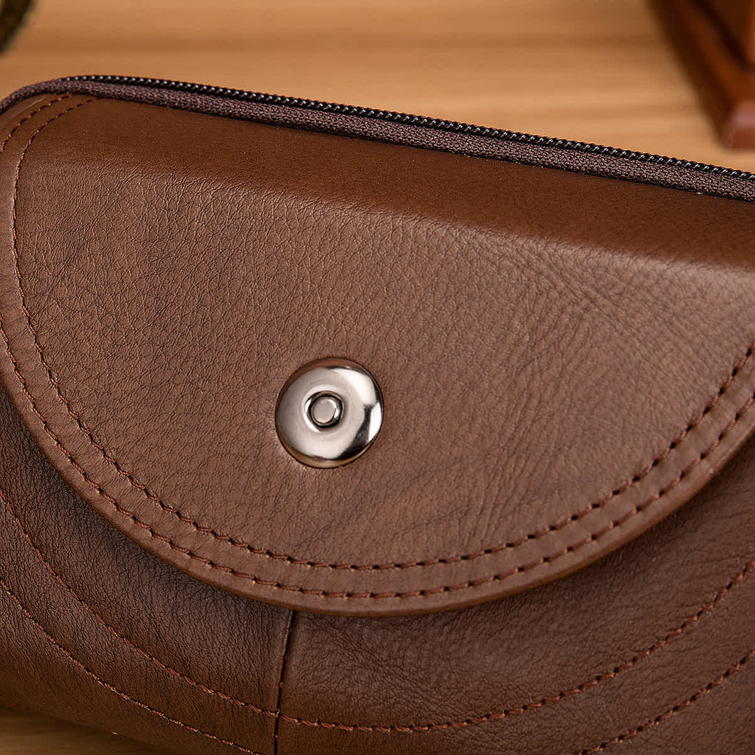Sac ceinture en cuir à fermeture éclair horizontale simple et décontractée avec porte-cartes