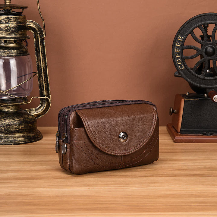 Sac ceinture en cuir à fermeture éclair horizontale simple et décontractée avec porte-cartes
