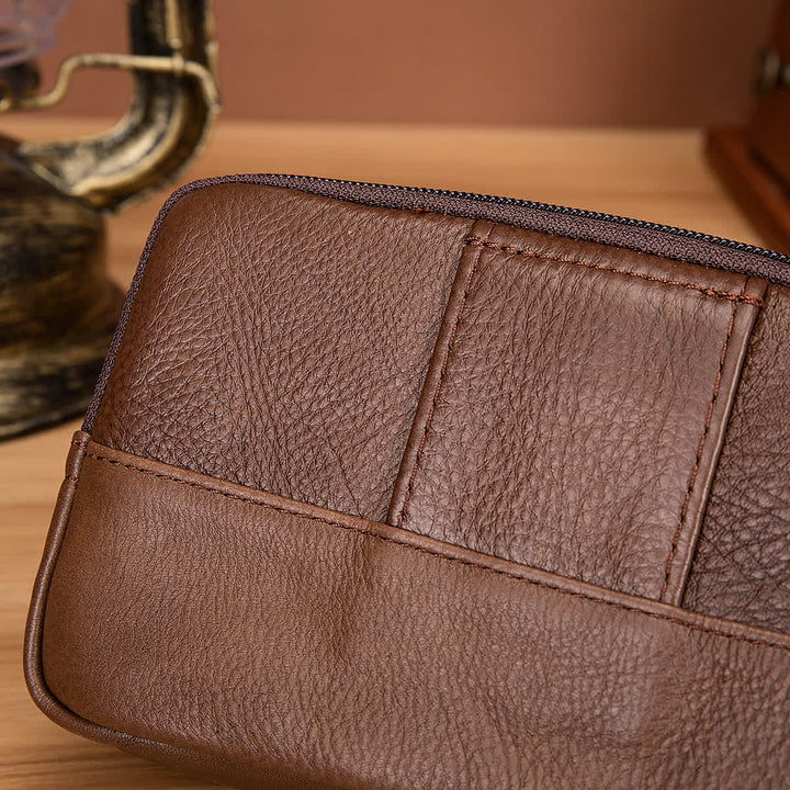 Sac ceinture en cuir à fermeture éclair horizontale simple et décontractée avec porte-cartes