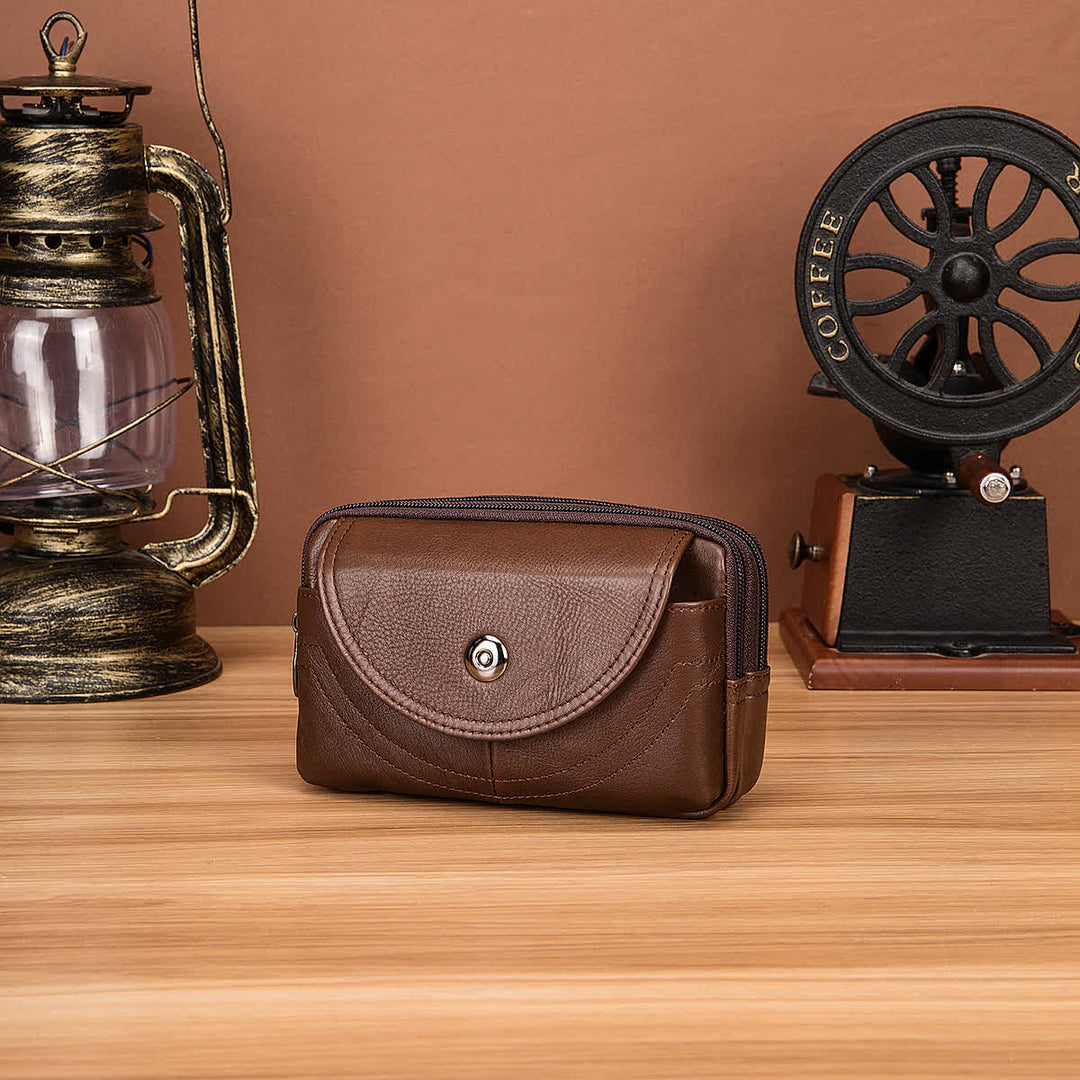 Sac ceinture en cuir à fermeture éclair horizontale simple et décontractée avec porte-cartes