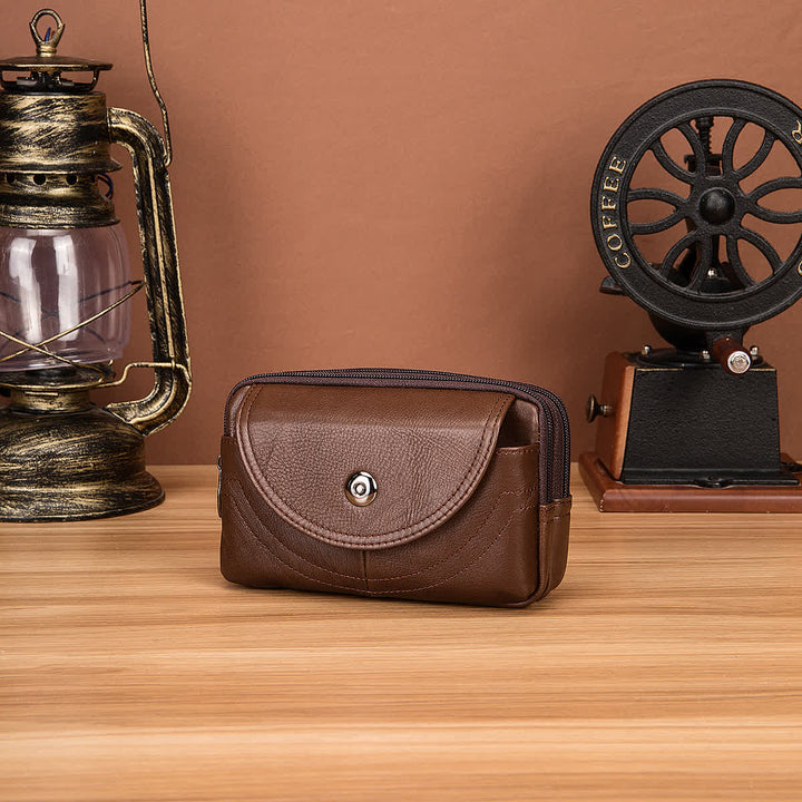 Sac ceinture en cuir à fermeture éclair horizontale simple et décontractée avec porte-cartes