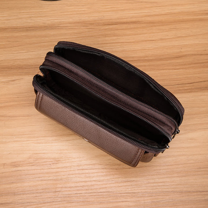 Sac ceinture en cuir à fermeture éclair horizontale simple et décontractée avec porte-cartes
