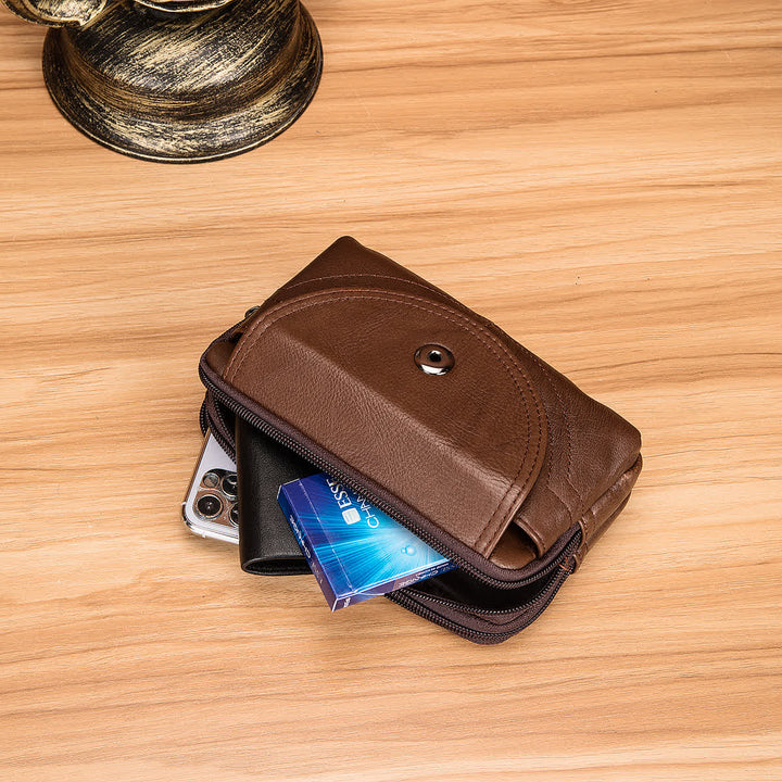 Sac ceinture en cuir à fermeture éclair horizontale simple et décontractée avec porte-cartes
