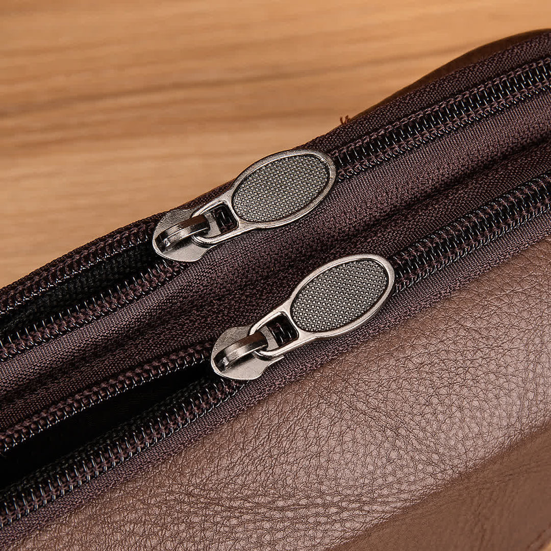 Sac ceinture en cuir à fermeture éclair horizontale simple et décontractée avec porte-cartes