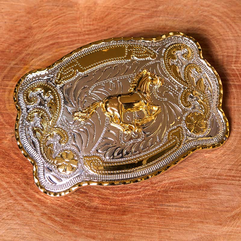 Ceinture en cuir à boucle de cowboy western à faire soi-même avec cheval au galop doré - image 2