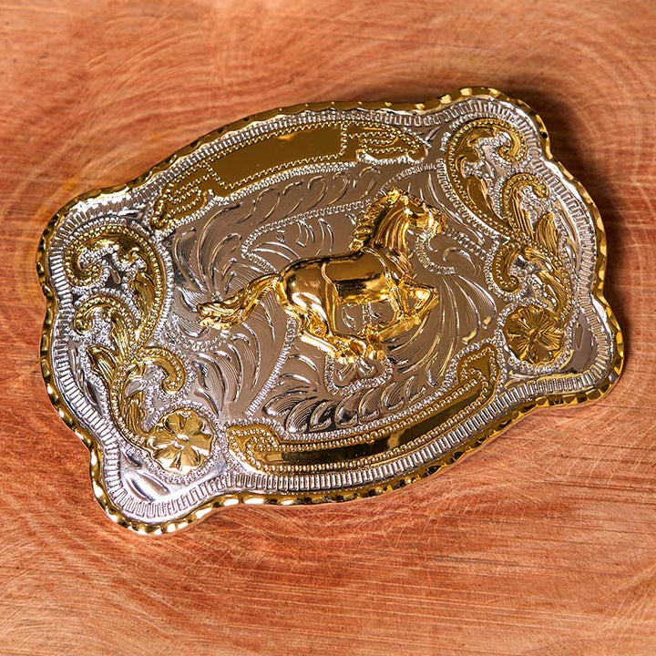 Ceinture en cuir à boucle de cowboy western à faire soi-même avec cheval au galop doré - image 2