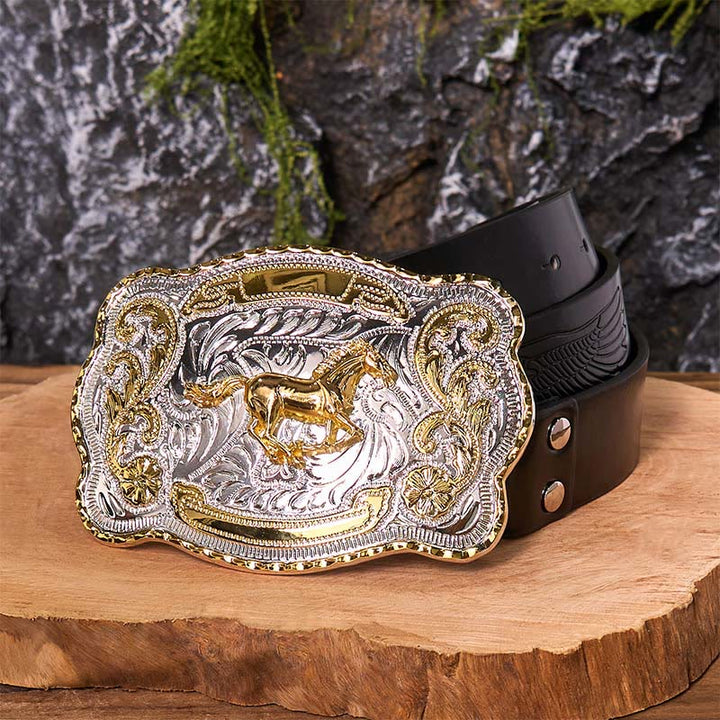 Ceinture en cuir à boucle de cowboy western à faire soi-même avec cheval au galop doré - Cheval au galop - Ceinture noire avec aigle en relief - 42 - image 6
