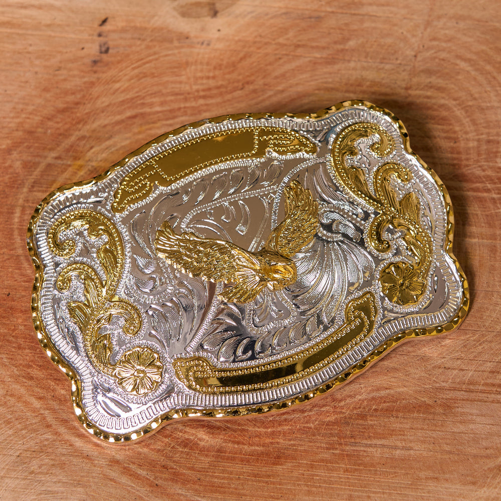 Ceinture en cuir à boucle style cowboy western avec aigle volant doré - image 2