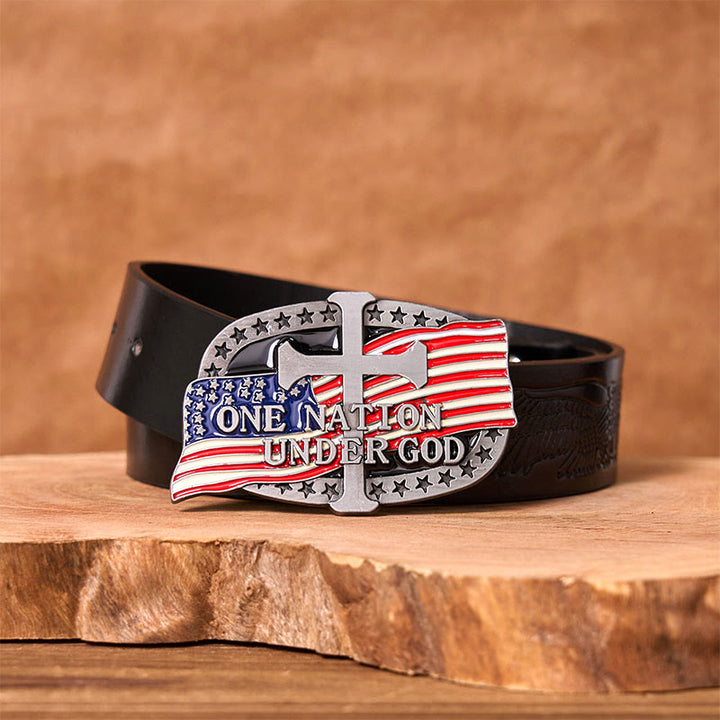 Ceinture en cuir à boucle western DIY One Nation Under God