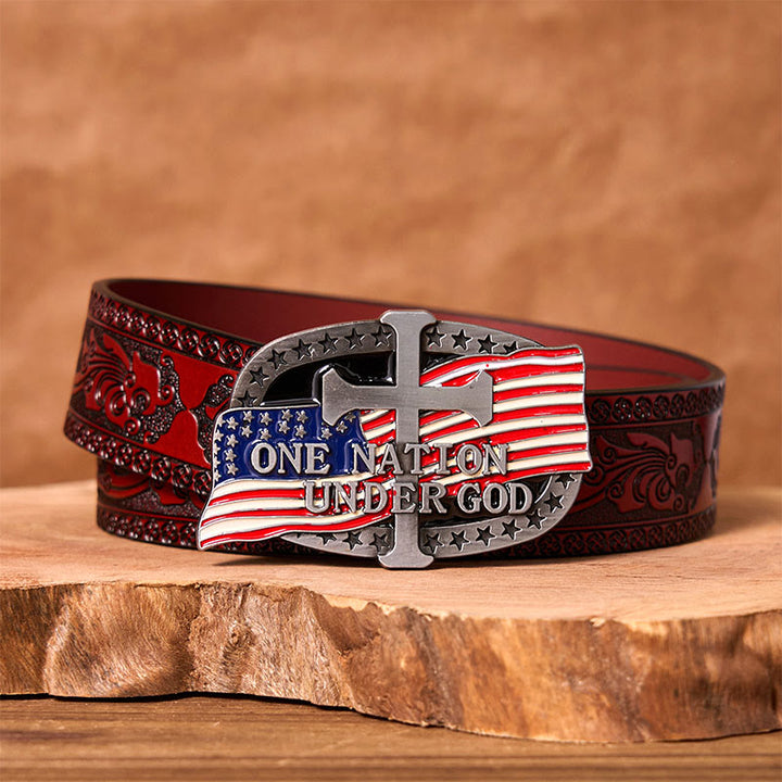 Ceinture en cuir à boucle western DIY One Nation Under God