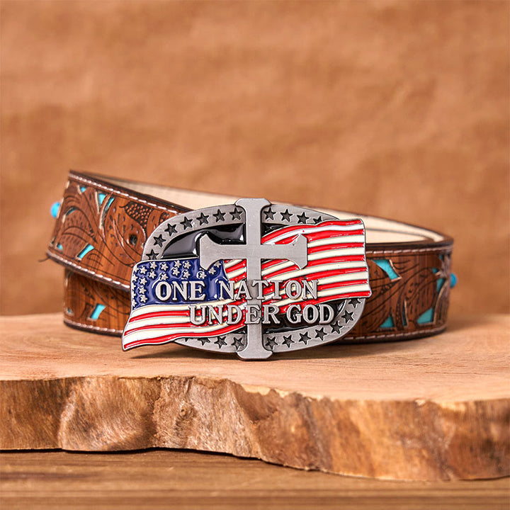 Ceinture en cuir à boucle western DIY One Nation Under God