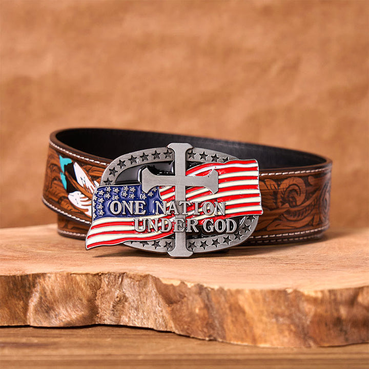 Ceinture en cuir à boucle western DIY One Nation Under God
