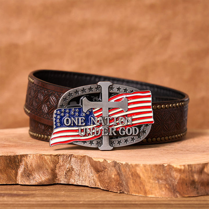 Ceinture en cuir à boucle western DIY One Nation Under God