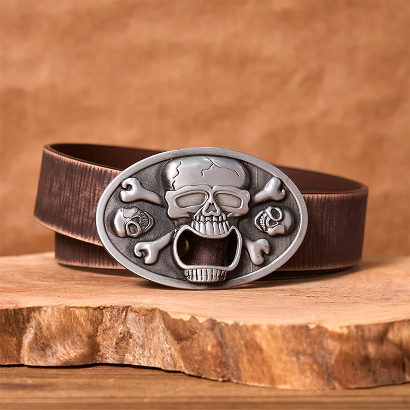 Ceinture en cuir à boucle western DIY avec tête de mort et décapsuleur