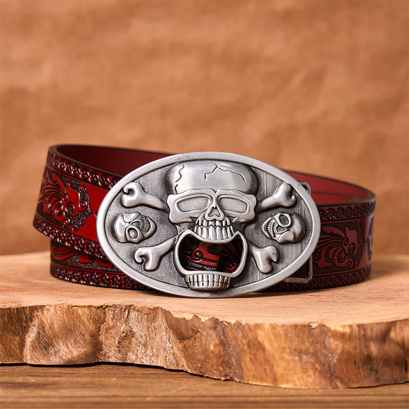 Ceinture en cuir à boucle western DIY avec tête de mort et décapsuleur