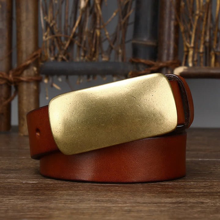 Ceinture en cuir décontractée pour homme avec grande boucle à plaque