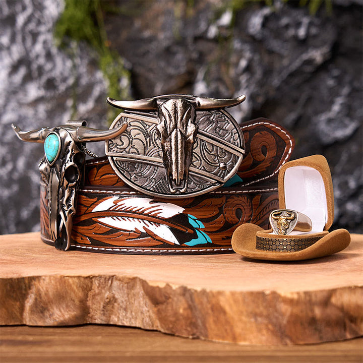Ensemble de boucles de ceinture à couteau caché avec anneau de taureau et crâne de Longhorn DIY
