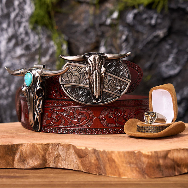 Ensemble de boucles de ceinture à couteau caché avec anneau de taureau et crâne de Longhorn DIY