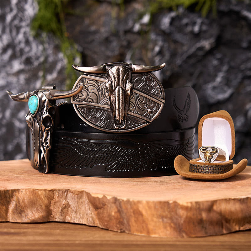 Ensemble de boucles de ceinture à couteau caché avec anneau de taureau et crâne de Longhorn DIY