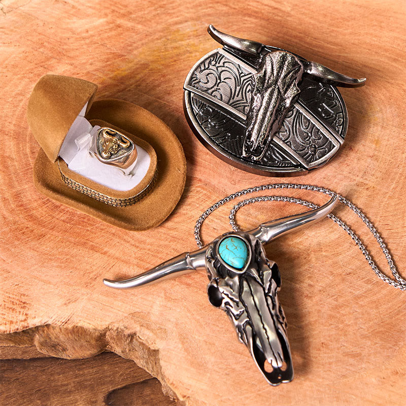 Ensemble de boucles de ceinture à couteau caché avec anneau de taureau et crâne de Longhorn DIY