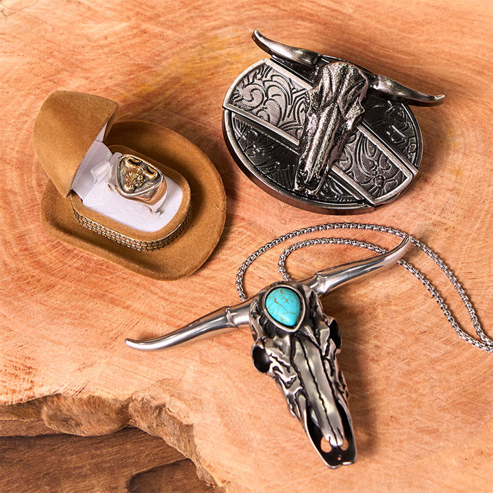 Ensemble de boucles de ceinture à couteau caché avec anneau de taureau et crâne de Longhorn DIY