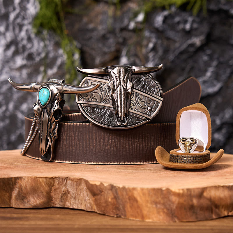 Ensemble de boucles de ceinture à couteau caché avec anneau de taureau et crâne de Longhorn DIY