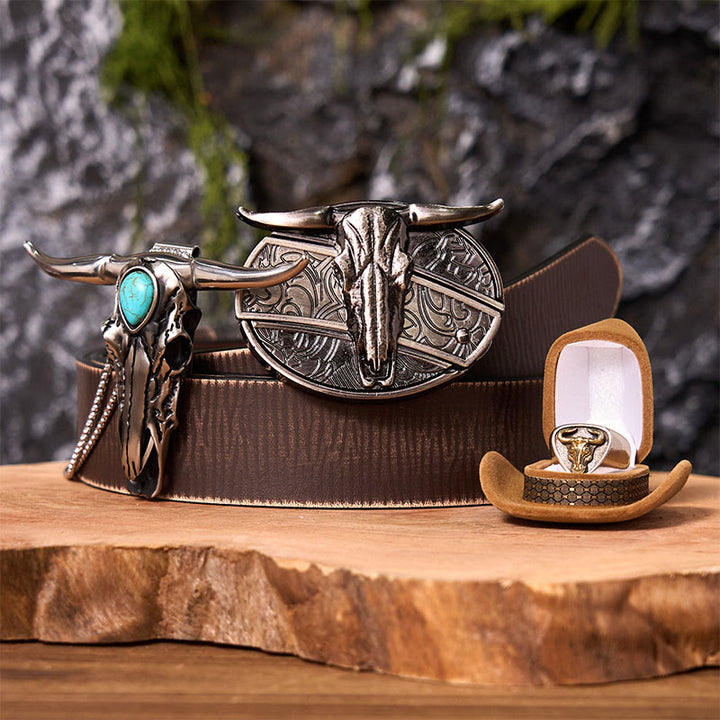 Ensemble de boucles de ceinture à couteau caché avec anneau de taureau et crâne de Longhorn DIY
