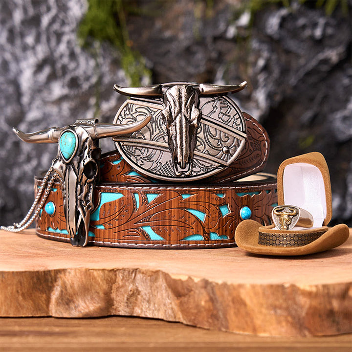 Ensemble de boucles de ceinture à couteau caché avec anneau de taureau et crâne de Longhorn DIY