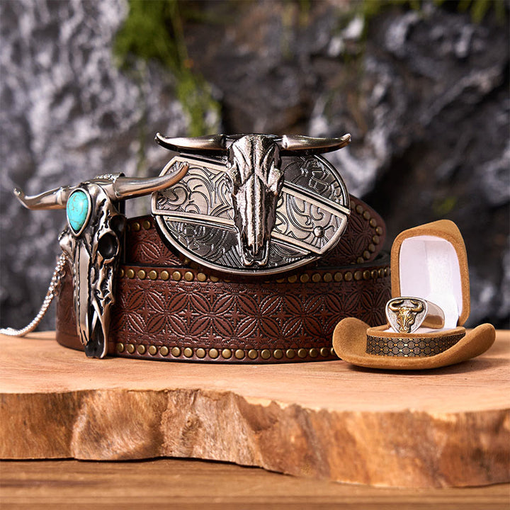 Ensemble de boucles de ceinture à couteau caché avec anneau de taureau et crâne de Longhorn DIY