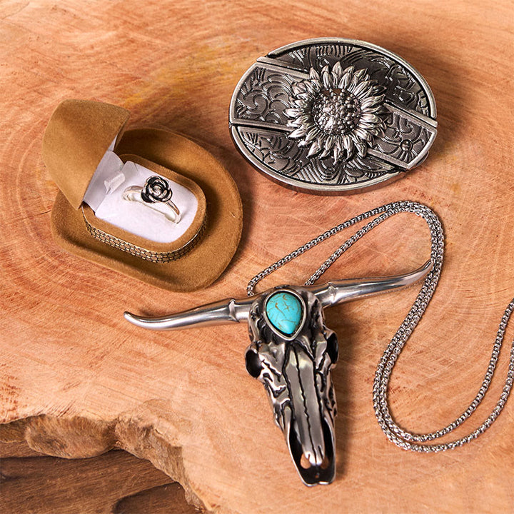 Boucle de ceinture à couteau caché tournesol à faire soi-même avec pendentif Longhorn (ensemble complet) - Tournesol - Sans ceinture - Ceinture non incluse - image 1