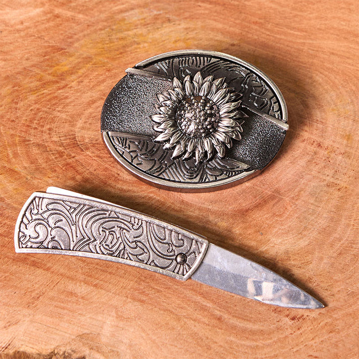 Boucle de ceinture à couteau caché tournesol à faire soi-même avec pendentif Longhorn (ensemble complet) - image 3
