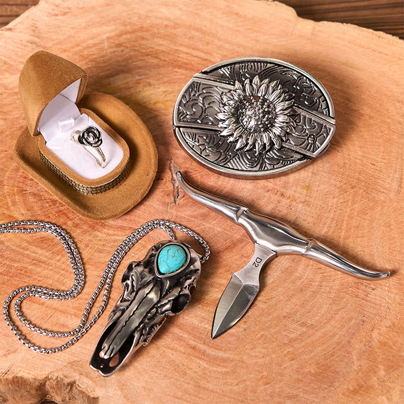 Boucle de ceinture à couteau caché tournesol à faire soi-même avec pendentif Longhorn (ensemble complet) - image 2