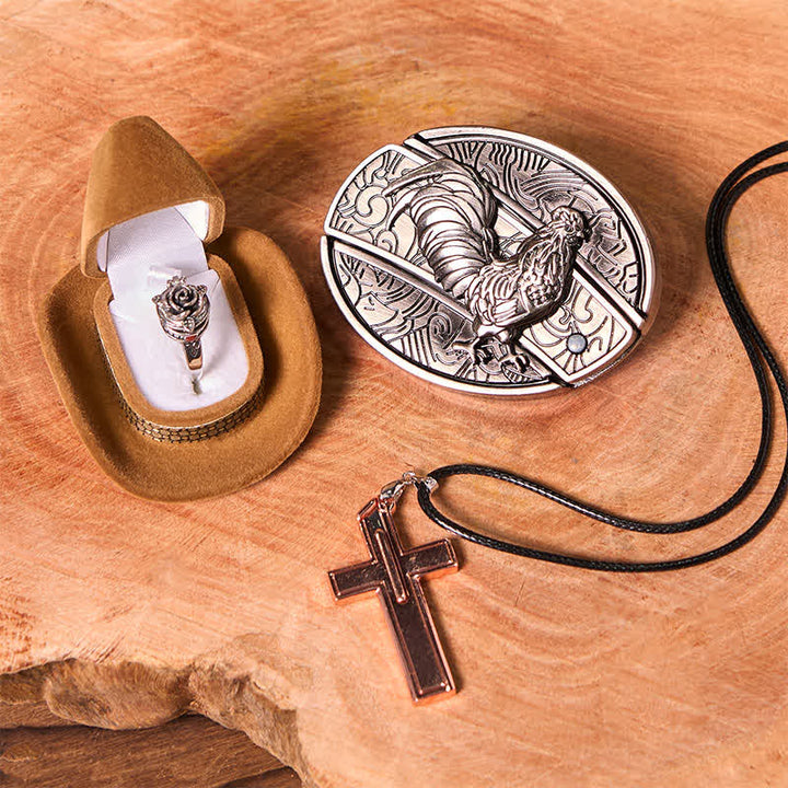 Ensemble de boucles de ceinture, couteau caché, pendentif croix, bague rose, DIY