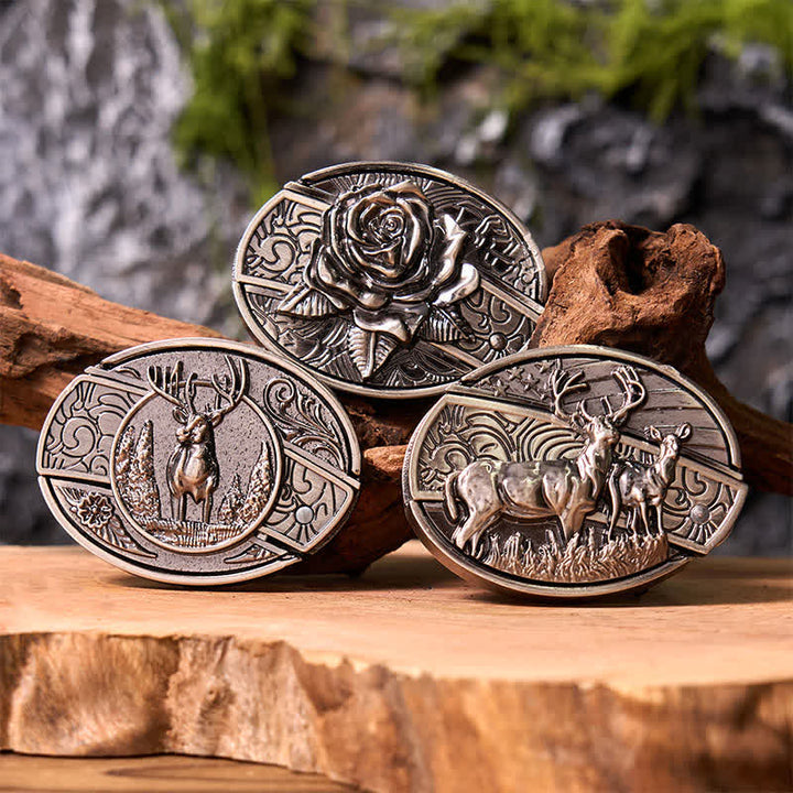 Ensemble de 3 boucles de ceinture à couteau pliant dissimulées en forme de rose et de cerf