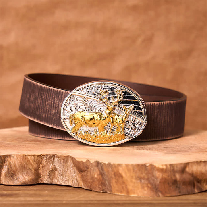 Ceinture en cuir pour homme avec couteau pliant caché en forme de cerf doré et argenté