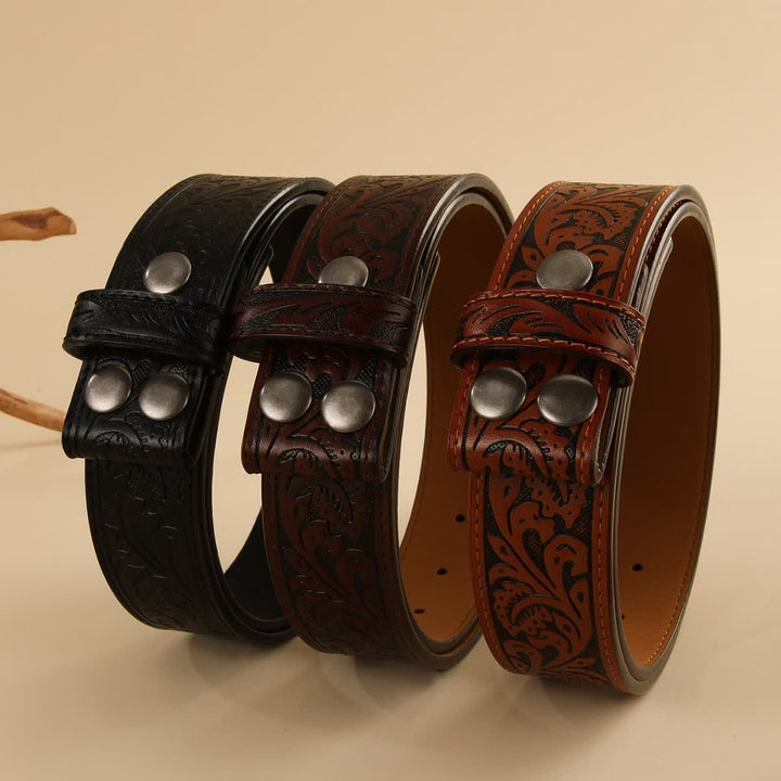 Sangle de ceinture en cuir à motif floral occidental en relief, sans boucle