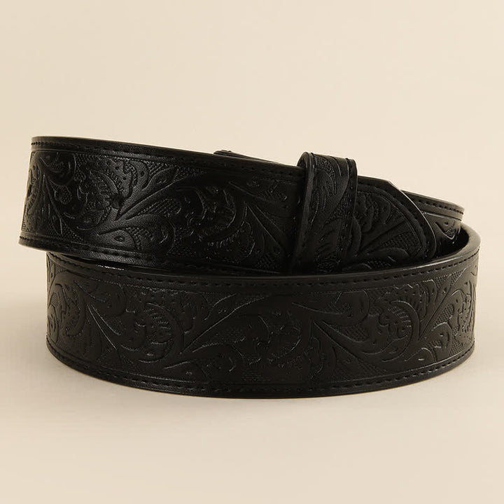 Sangle de ceinture en cuir à motif floral occidental en relief, sans boucle