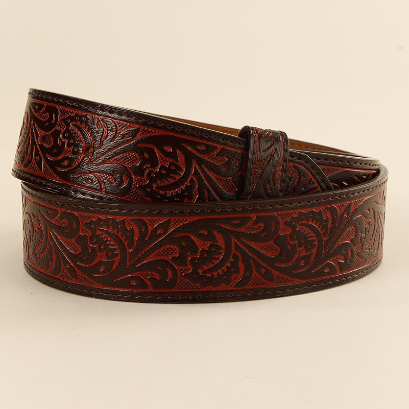 Sangle de ceinture en cuir à motif floral occidental en relief, sans boucle