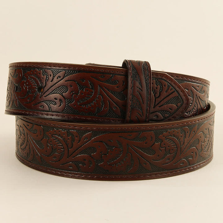 Sangle de ceinture en cuir à motif floral occidental en relief, sans boucle
