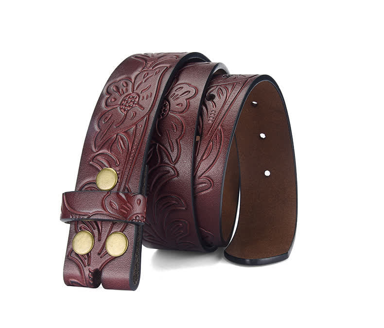 Sangle de ceinture en cuir à motif floral punk en relief sans boucle