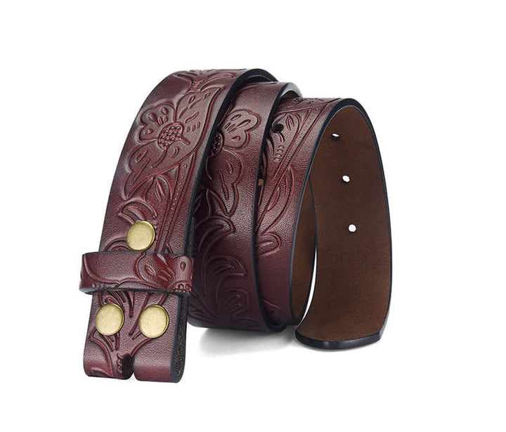 Sangle de ceinture en cuir à motif floral punk en relief sans boucle