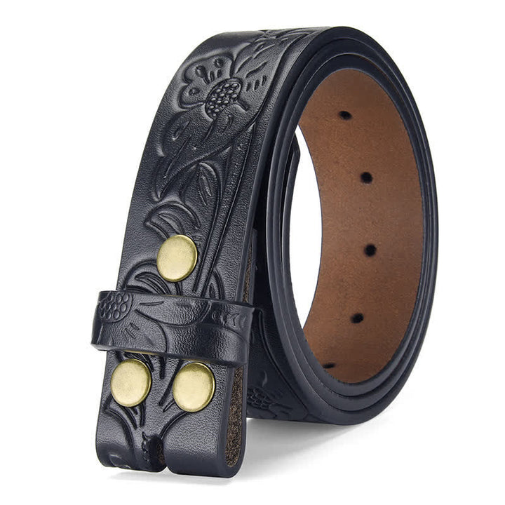 Sangle de ceinture en cuir à motif floral punk en relief sans boucle