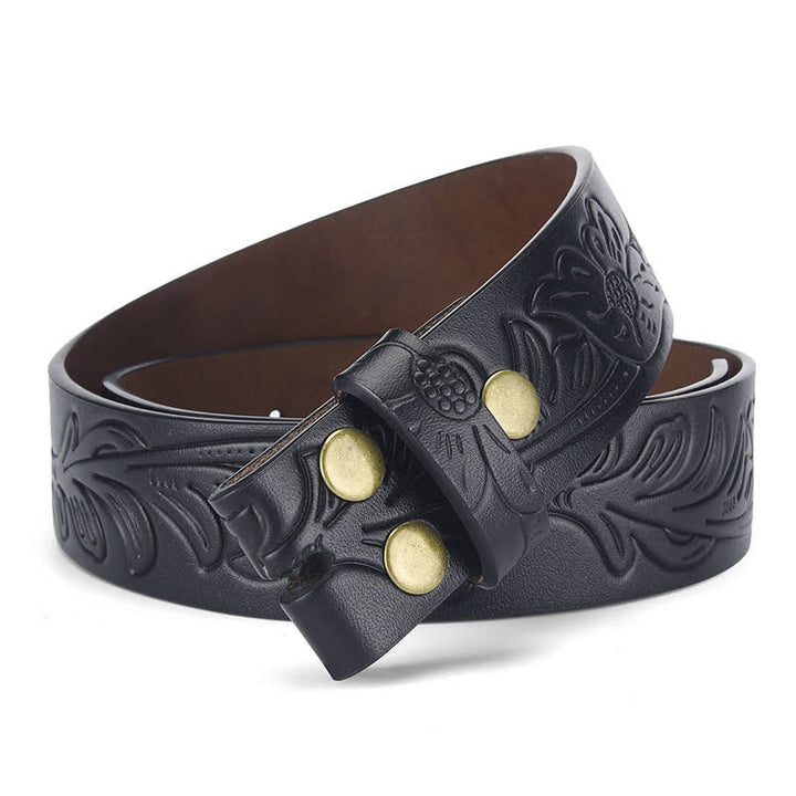 Sangle de ceinture en cuir à motif floral punk en relief sans boucle