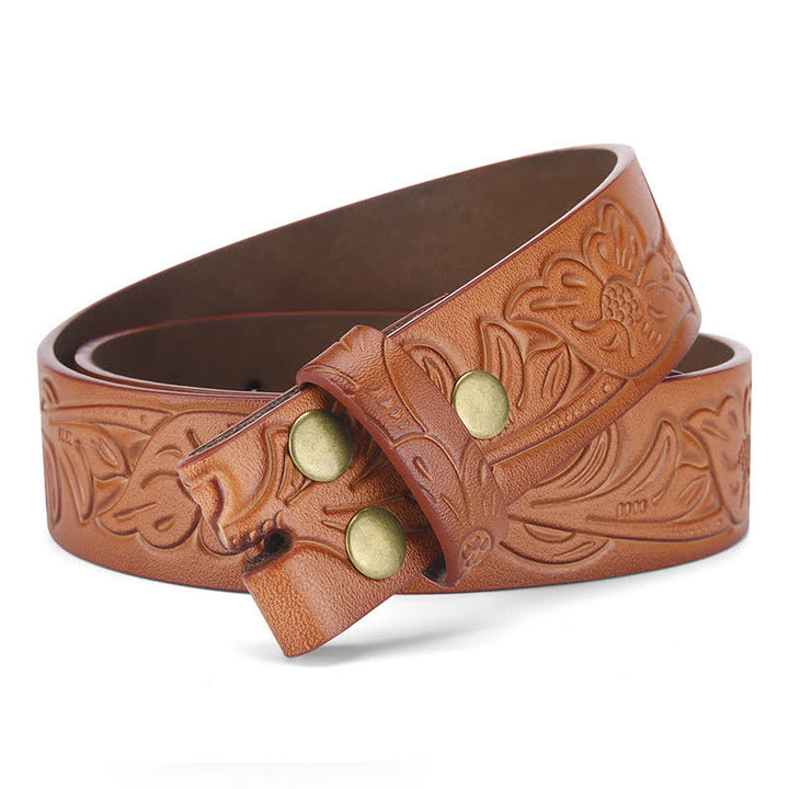 Sangle de ceinture en cuir à motif floral punk en relief sans boucle