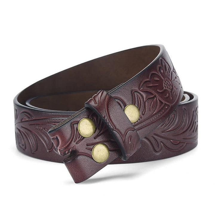Sangle de ceinture en cuir à motif floral punk en relief sans boucle