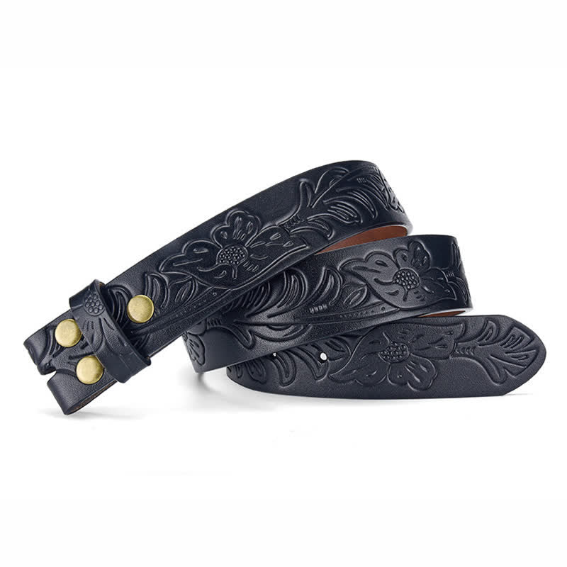 Sangle de ceinture en cuir à motif floral punk en relief sans boucle