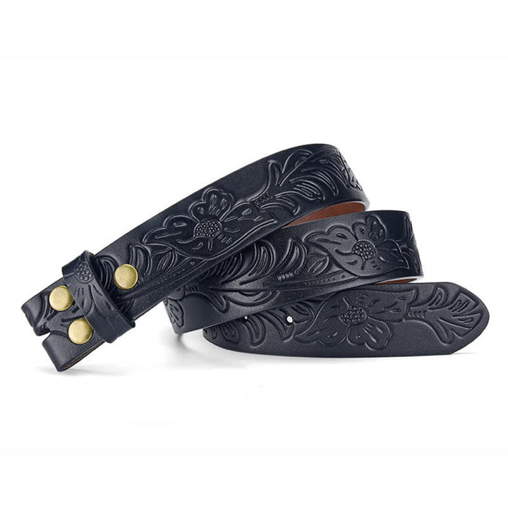 Sangle de ceinture en cuir à motif floral punk en relief sans boucle