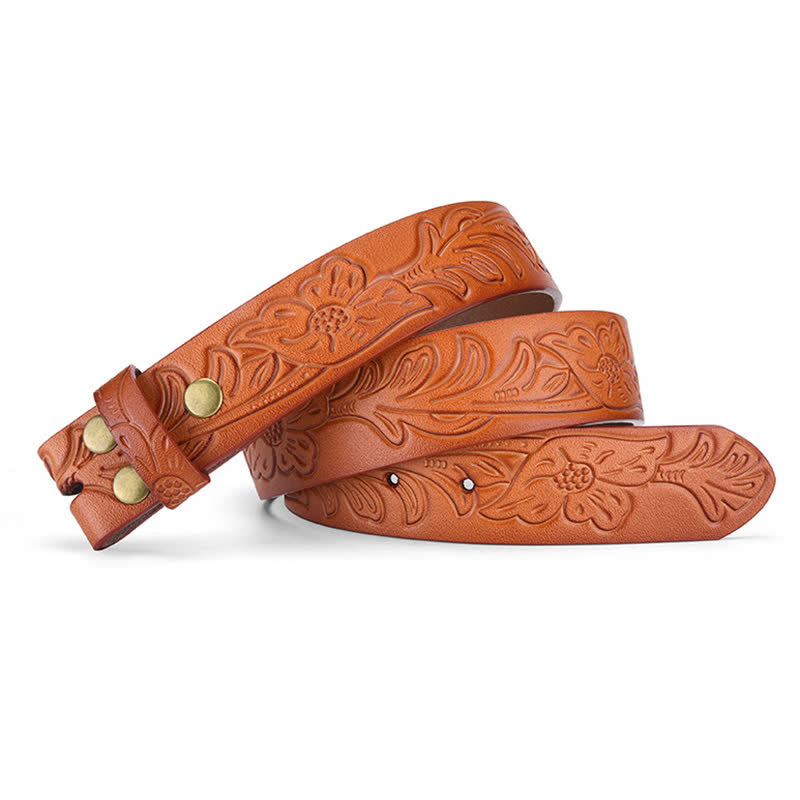 Sangle de ceinture en cuir à motif floral punk en relief sans boucle